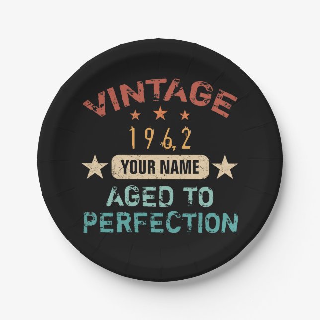 Prato De Papel 60ª Festa de aniversário 1962 Adicione seu nome (Frente)