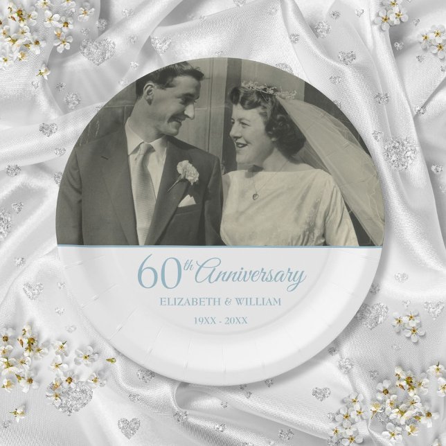 Prato De Papel 60ª Foto de Casamento de Aniversário do Diamond (60th Diamond Anniversary Wedding Photo Paper Plates)
