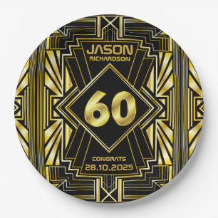 Prato De Papel 60º aniversário Art Deco Dourado Excelente Negro