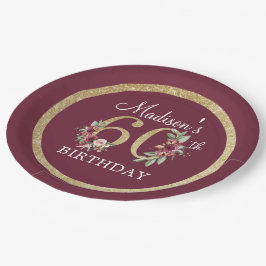 Prato De Papel 60º aniversário da Borgonha Personalizada Dourada