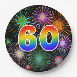 Prato De Papel 60º Evento - Divertido, Colorido, Negrito, Arco-Ír