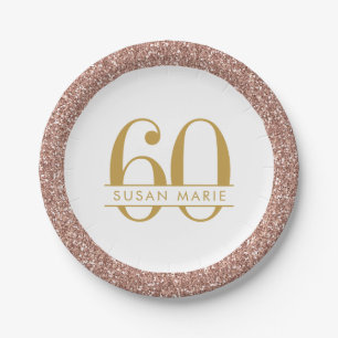 Prato De Papel 60.º Aniversário Rosa Dourado - Lantera Rosa Perso