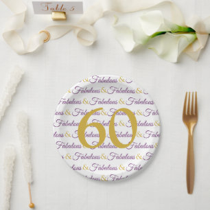 Prato De Papel 60 e Fabuloso Elegante 60º Aniversário Roxo dourad