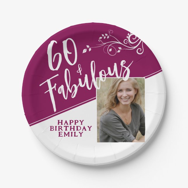 Prato De Papel 60 e Foto Fabulosa de Roteiro Magenta 60º aniversá (Frente)