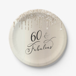 Prato De Papel 60 Fabulosa Festa de aniversário Dourada de brilho
