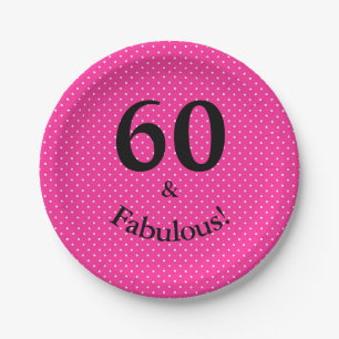 Prato De Papel 60 & Fabuloso Aniversário Feminino Pontos Pink
