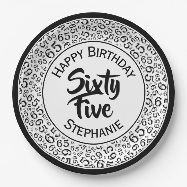 Prato De Papel 65th Teste padrão legal do número do aniversário (Frente)