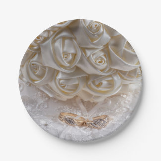 Prato De Papel 7060-Buquê de Casamentos com Anéis de Casamento