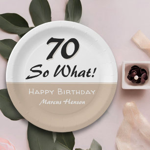Prato De Papel 70 Aniversário Engraçado Dizendo Beige Modern