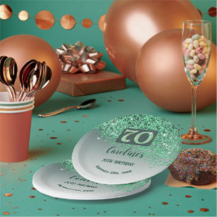 Prato De Papel 70 Birthday Chic Calling Green Glitter