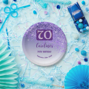Prato De Papel 70 Birthday Chic Falling Purple Glitter