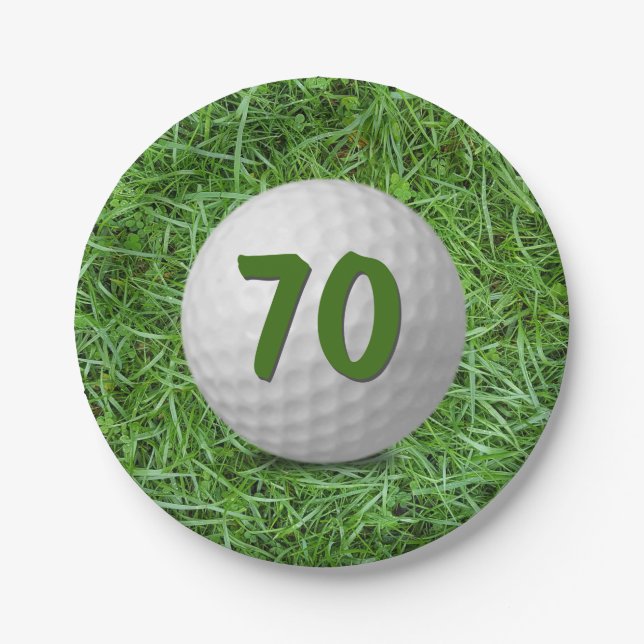 Prato De Papel 70 Birthday Golf Ball on Grass Paper Plate (Frente)