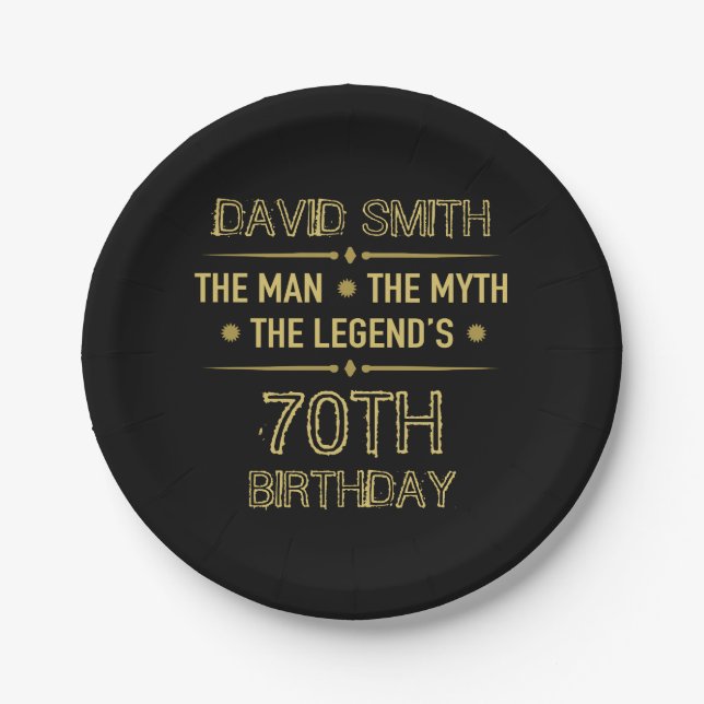 Prato De Papel 70 Birthday Man Myth Legend (Frente)
