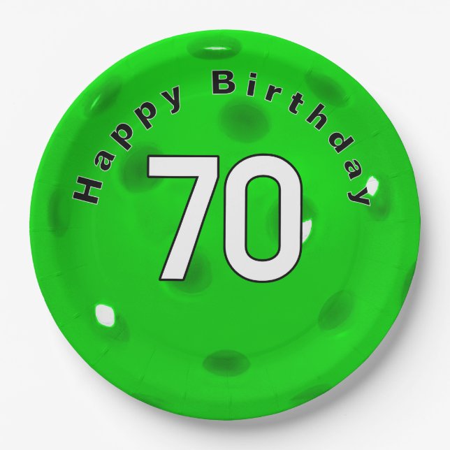 Prato De Papel 70 Birthday Neon Green Pickleball (Frente)