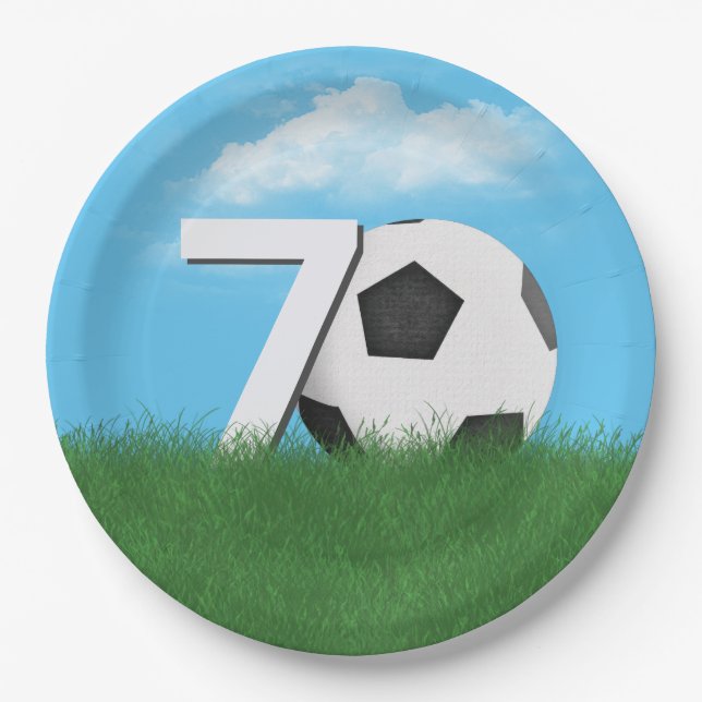 Prato De Papel 70 Birthday Soccer Ball in Green Grass (Frente)