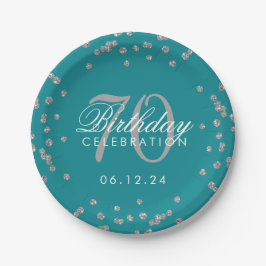 Prato De Papel 70 de Silver Birthday Glitter Confetti Teal
