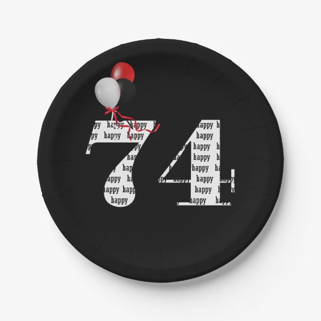 Prato De Papel 74.o balões de festa de aniversário (Frente)