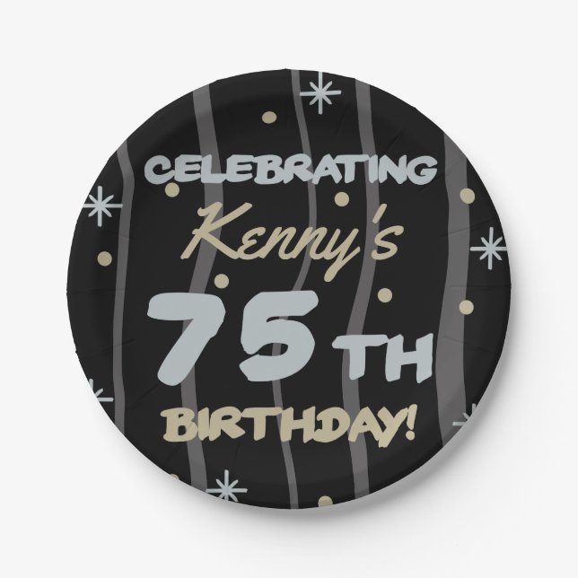 Prato De Papel 75ª Festa de aniversário adicione seu nome (Frente)