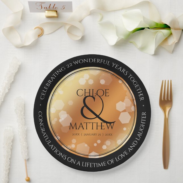 Prato De Papel 7 22º aniversário do Casamento de Cobre (Casamento)