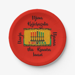 Prato De Papel 7 Princípios das velas Kwanzaa 7"