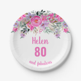 Prato De Papel 80 aniversário cor-de-água rosa floral