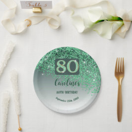 Prato De Papel 80 Birthday Chic Calling Green Glitter