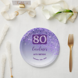 Prato De Papel 80 Birthday Chic Falling Purple Glitter