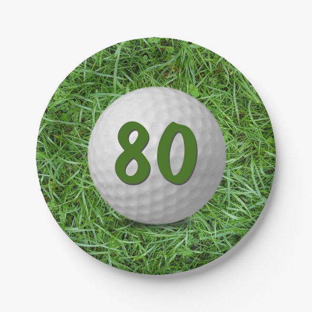 Prato De Papel 80 Birthday Golf Ball on Grass Paper Plate (Frente)