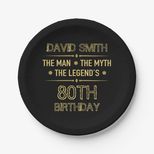 Prato De Papel 80 Birthday Man Myth Legend (Frente)
