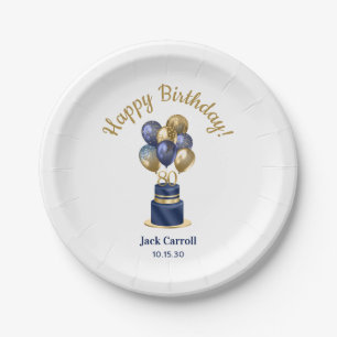 Prato De Papel 80 Birthday Marinho Blue Balloon Cake