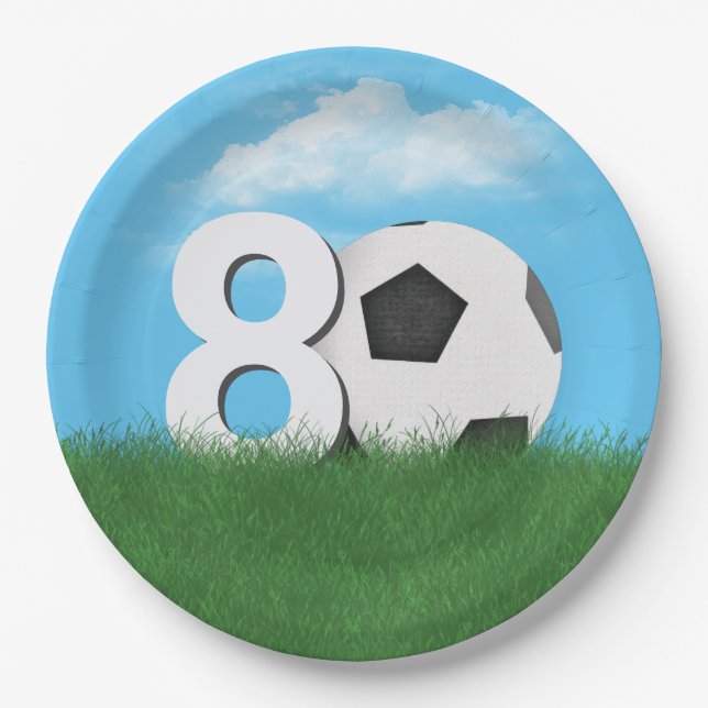 Prato De Papel 80 Birthday Soccer Ball in Green Grass (Frente)