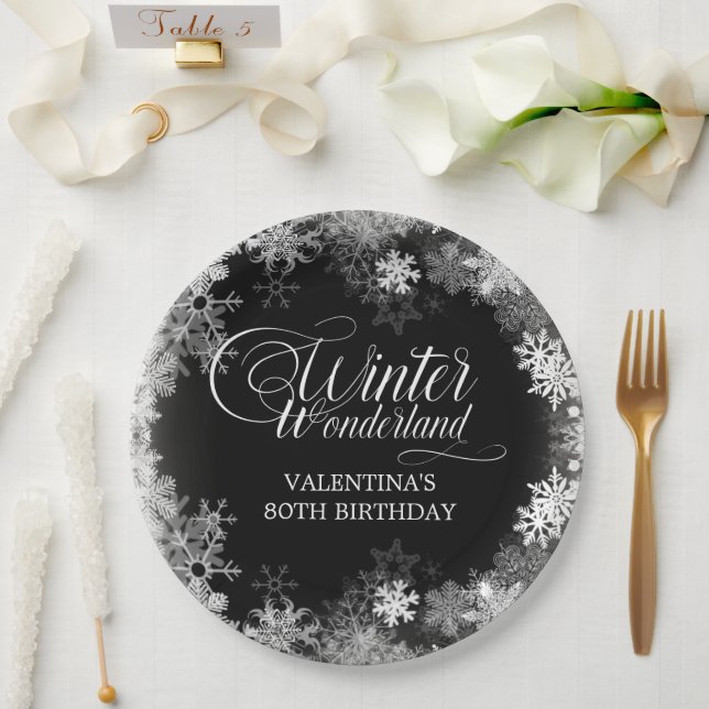 Prato De Papel 80 Birthday Winter Wonderland Snowflake Favor (Casamento)