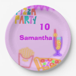 Prato De Papel 80s Pizza Party Paper Plates - Neon Arcade