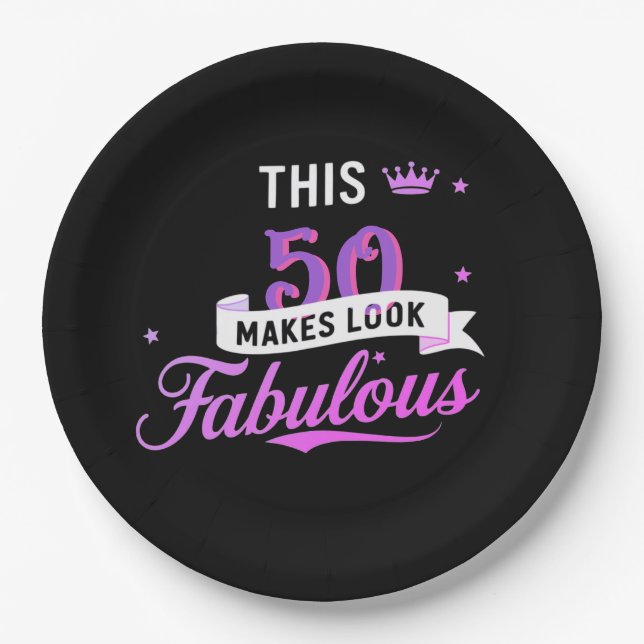 Prato De Papel 8-Pack 50th Birthday Round Paper Plates for Her  (Frente)