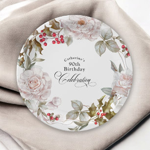 Prato De Papel 90 Birthday Elegant Dezembro Floral
