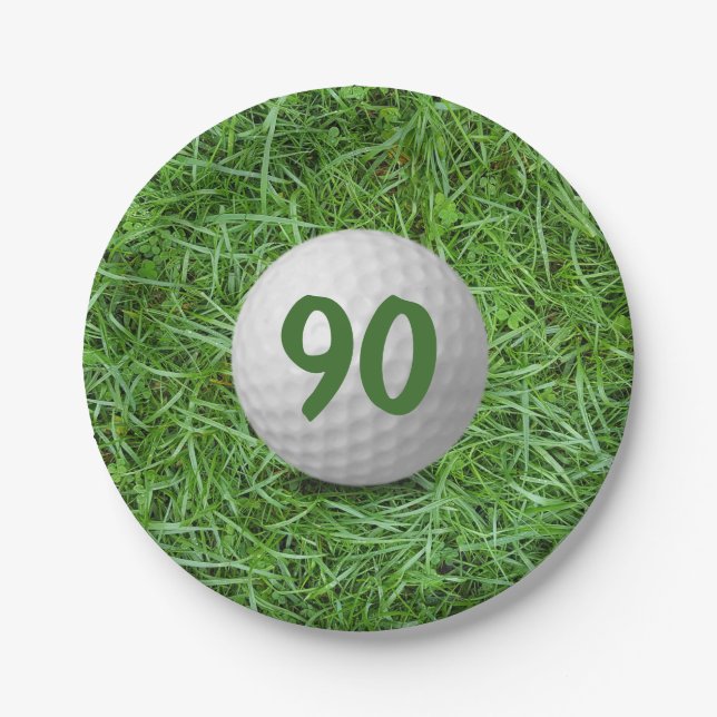 Prato De Papel 90 Birthday Golf Ball on Grass Paper Plate (Frente)