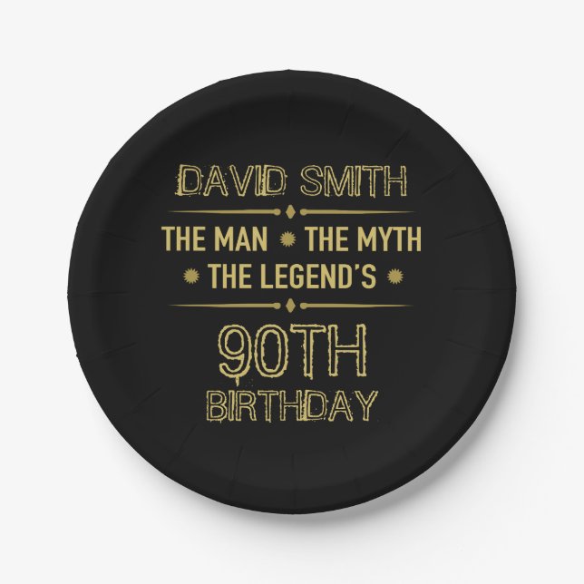 Prato De Papel 90 Birthday Man Myth Legend (Frente)