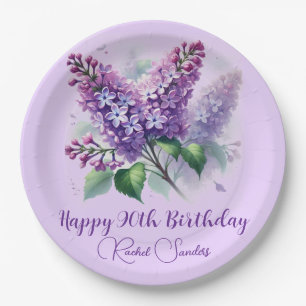Prato De Papel 90 Birthday Roxo Flores Lilás Primavera