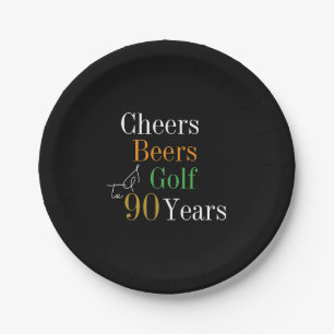 Prato De Papel 90 Birthday Saúde Beers Golf Black Dourada Party