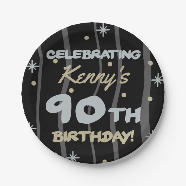 Prato De Papel 90 Festa de aniversário Adicione seu nome (Frente)