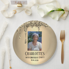 Prato De Papel 90th Ninety Elegant Birthday Party Gold