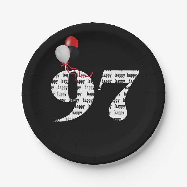 Prato De Papel 97º balões de festa de aniversário (Frente)