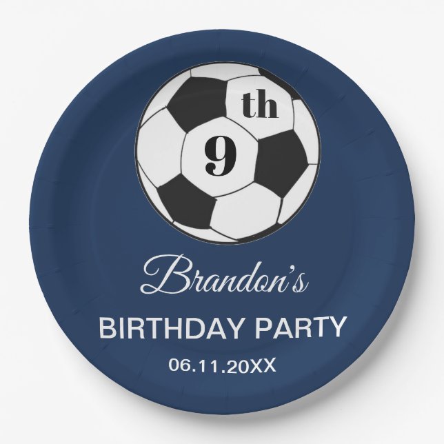 Prato De Papel 9th Birthday Party Soccer Blue Boys Sports (Frente)
