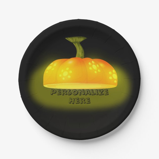 Prato De Papel A abóbora brilhante cai em laranja preto (Frente)