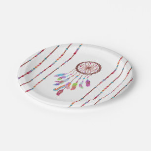 Prato De Papel A aguarela pintado mão Dreamcatcher perla a pena