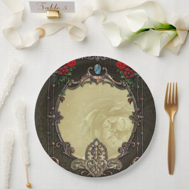 Prato De Papel A armação ostenta um design opulente (Casamento)