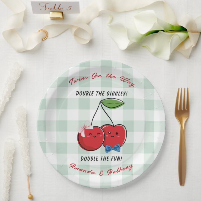 Prato De Papel A Boy and Girl Twins Baby Shower  (Casamento)
