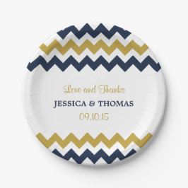 Prato De Papel A Coleção de Casamentos Moderno Chevron - Marinho 