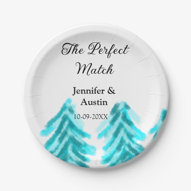 Prato De Papel A combinação perfeita do casamento do pinheiro azu (Frente)