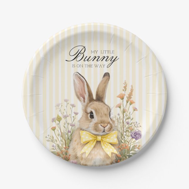 Prato De Papel A cute little Floral Bunny Yellow Bow Baby Shower  (Frente)